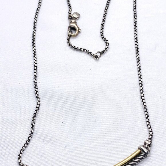 David Yurman Sterling Silver 925 1/4 18K 750 Gold Crossover Bar Necklace - Picture 6 of 16